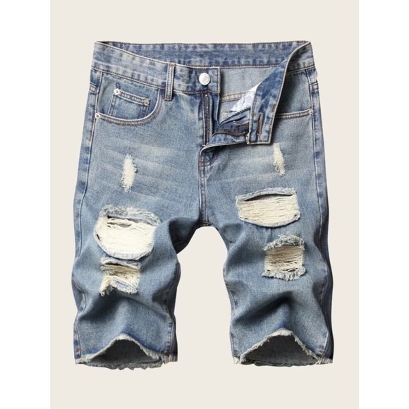 Men’s Distressed Raw Hem Demin Shorts 💙